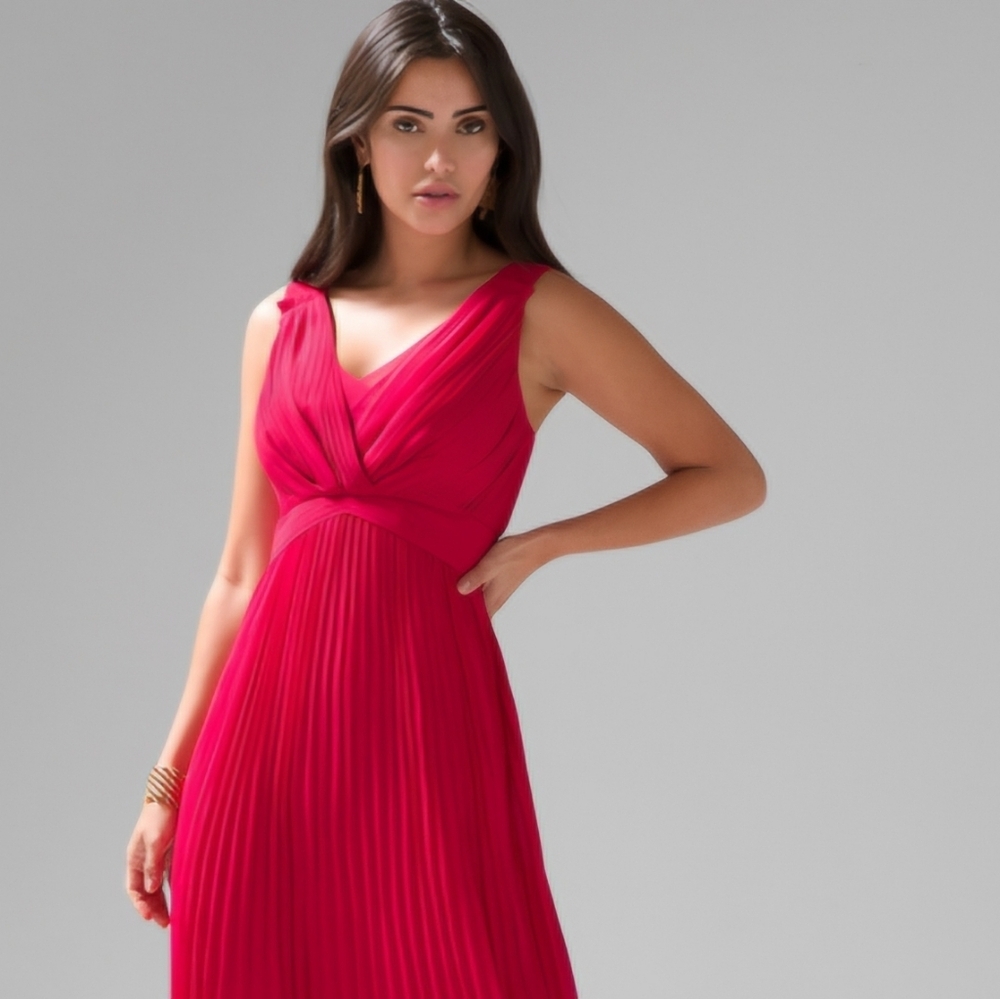 White House Black Market Sz 00 Elegant Red Pleated Cocktail Dress New